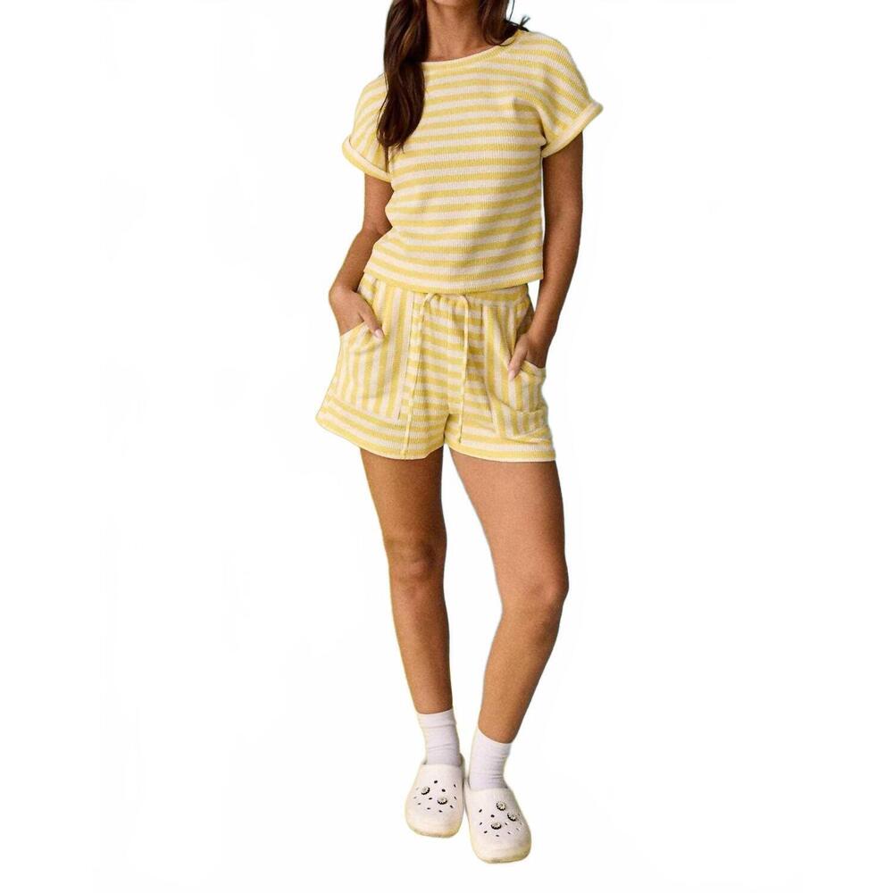 NEW PAPERMOON waffle striped set in yellow stripe